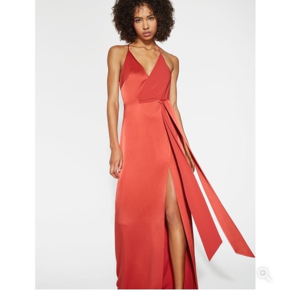 halston satin wrap gown